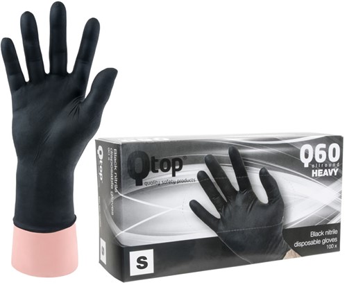 Qtop Q60 Heavy Nitril Zwarte Handschoenen - 7/s