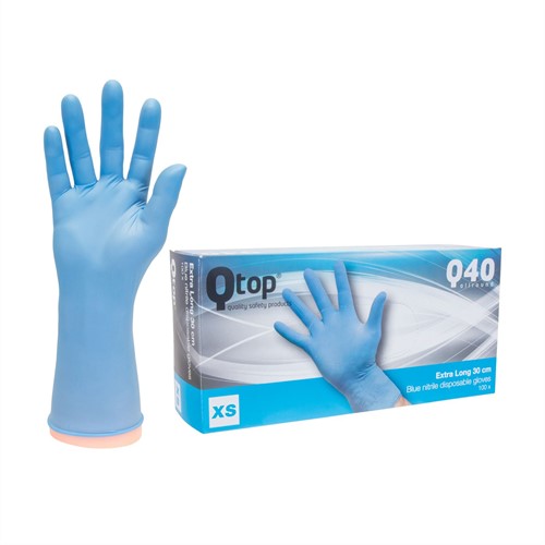 Qtop Q60 Extra lang 30CM Blauwe Nitril Handschoenen - 6/xs
